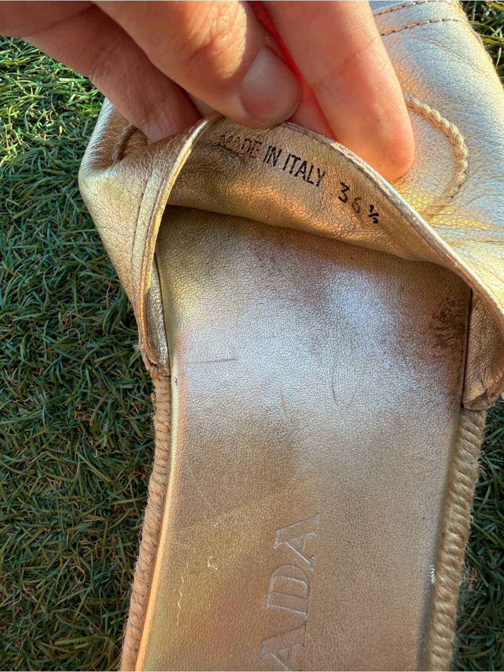Prada Metallic Gold Slides Wedges Sandals Espadrilles - Picture 3 of 6